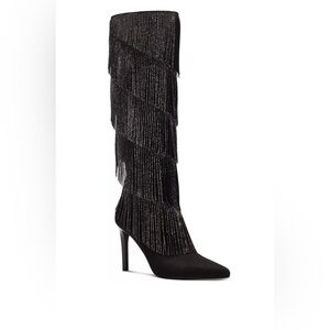 Black Fringe tall heels/boots